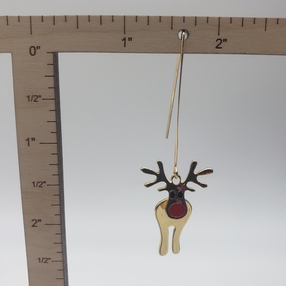 1293- Raindeer Christmas Earrings Handmade NWT - Picture 3 of 4